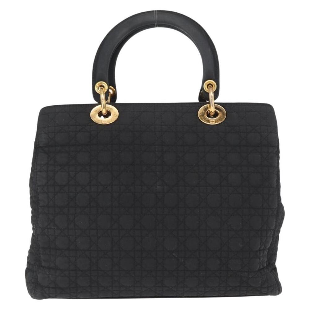 Christian Dior Lady Dior Canage Hand Bag Nylon Black Gold Auth bs32111 - Picture 2 of 16